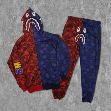 Bape Çift Renk Unisex Eşofman Takımı- Kırmızı-Mavi
