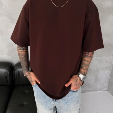Basic New Season Unisex Tshirt-Kahvrengi