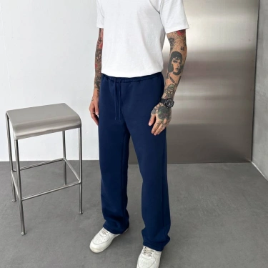 Basic Şardonlu Unisex Baggy Eşofman-Lacivert