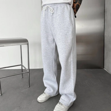 Basic Şardonlu Unisex Baggy Eşofman-Gri