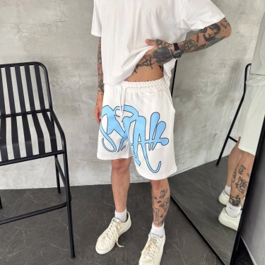 Baskılı Unisex Şort- Beyaz