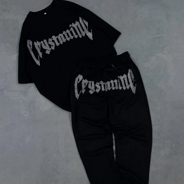 CRY Taşlı Unisex Eşofman Takımı- Siyah