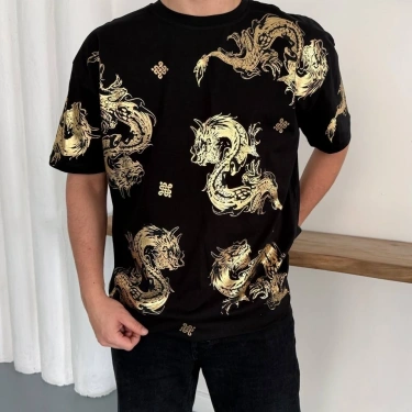 Dragon Unisex Oversize Tshirt - Siyah