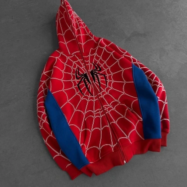 Full Fermuar Spider Unisex Hırka - Kırmızı
