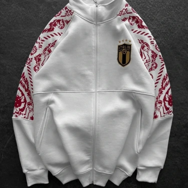 ITL Kol Desenli Unisex Şardonlu Hırka-Beyaz