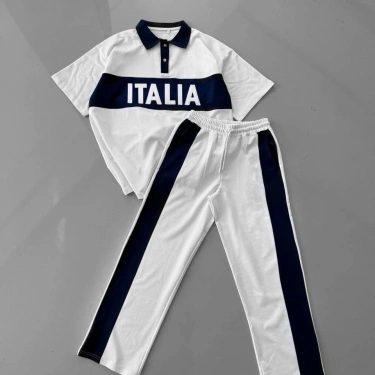 İTL Polo Yaka Unisex Eşofman Takımı - Beyaz