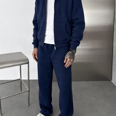 Kapüşonlu Şardonlu Unisex Eşofman Takımı-Lacivert