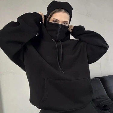 Kar Maskeli Unisex Sweatshirt-Siyah