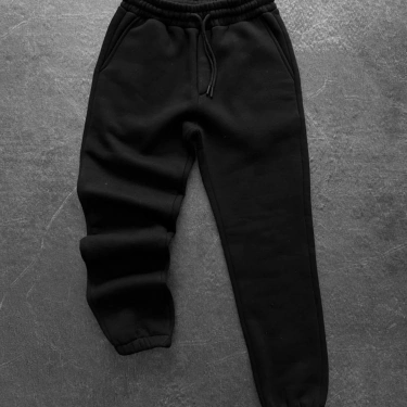 Paça Lastik Şardonlu Unisex Eşofman-Siyah