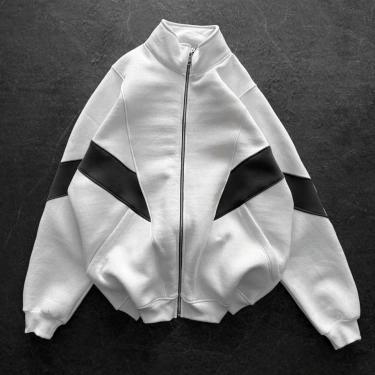 Parçalı Şardonlu Unisex Hırka-Beyaz