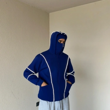 Reflektör Detaylı Maskeli Hoodie-Lacivert
