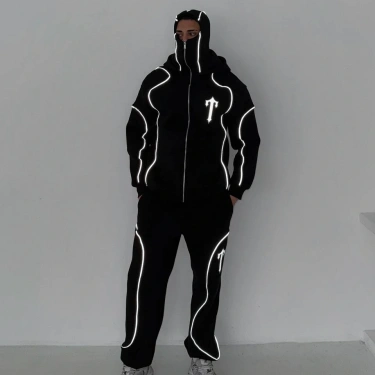 Reflektörlü Maskeli Unisex Eşofman Takımı-Siyah