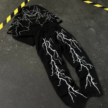 Şimşek Desen Unisex Eşofman Takımı - Siyah
