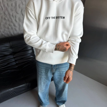 Sırt Kaplan Baskılı Unisex Sweatshirt-Beyaz