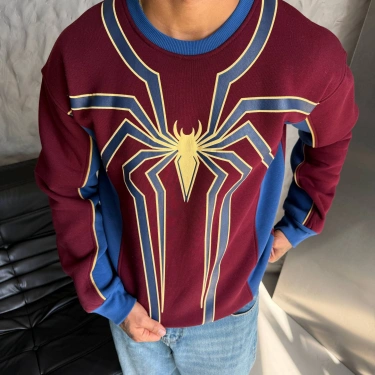 Spider Ön Baskı Unisex Sweatshirt - Bordo