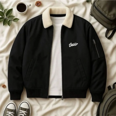 SW Yaka Kürklü Bomber Ceket-Siyah
