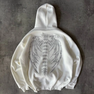 Taşlı Şardonlu Unisex Hırka-Beyaz