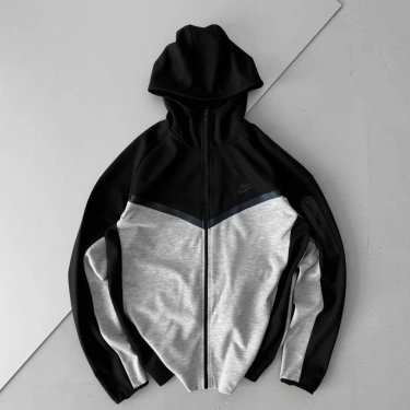 Tech Kapüşonlu Unisex Hırka-Siyah Gri