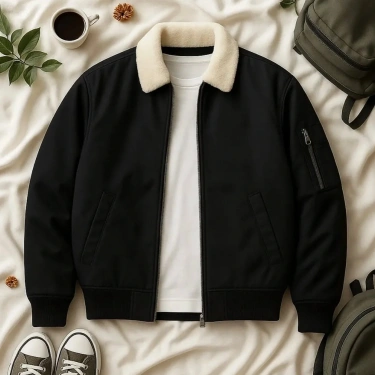 Yaka Kürk Detay Unisex Bomber Ceket