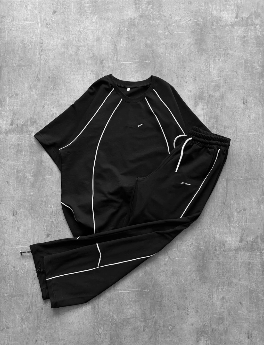 NK Logolu Biyeli Unisex Eşofman Takımı -Siyah