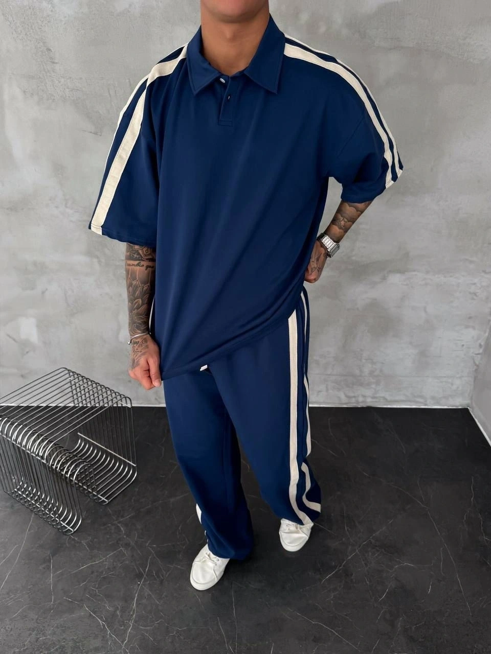 Yan Şeritli Unisex Eşofman Takımı -Lacivert