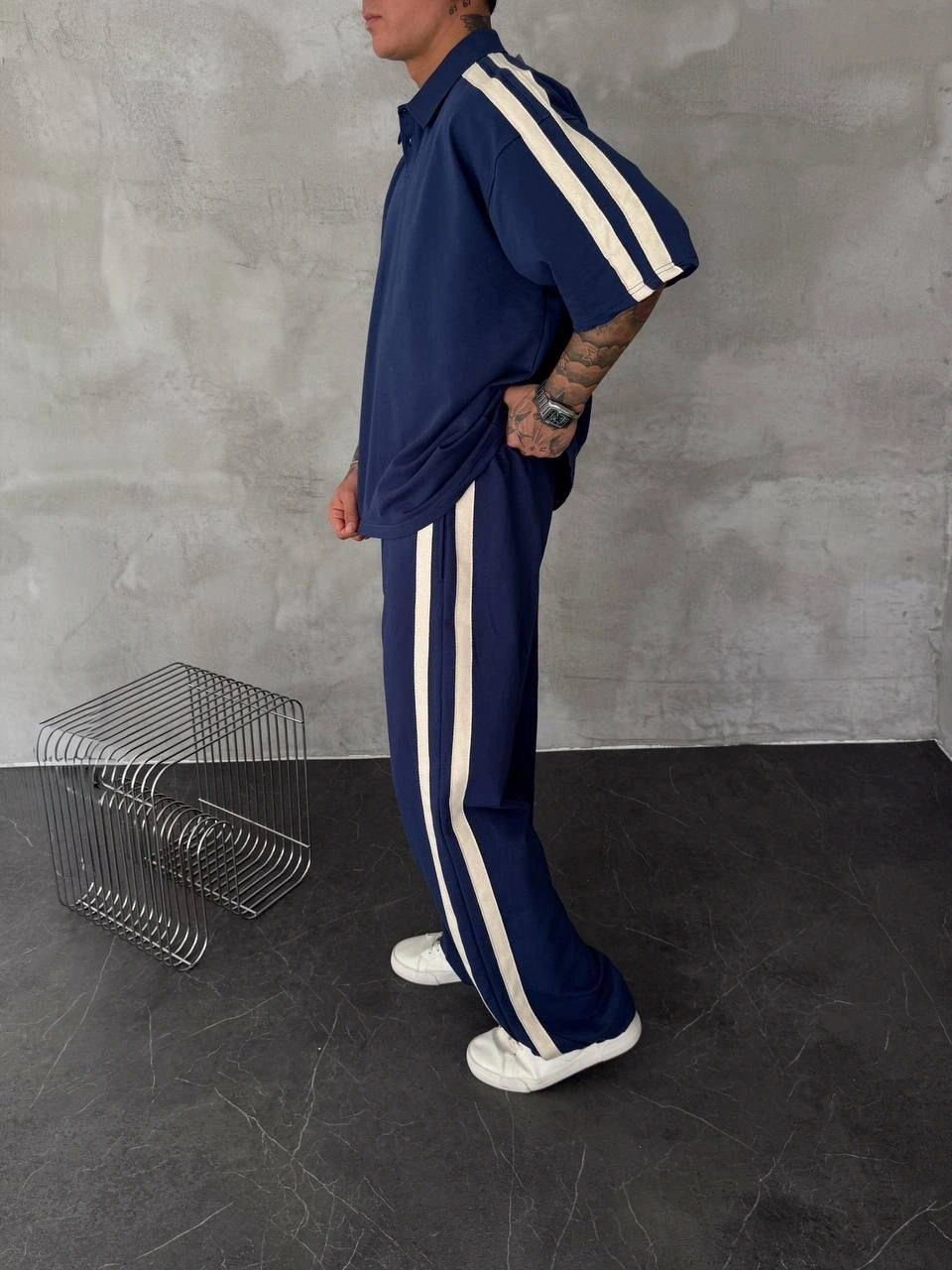 Yan Şeritli Unisex Eşofman Takımı -Lacivert