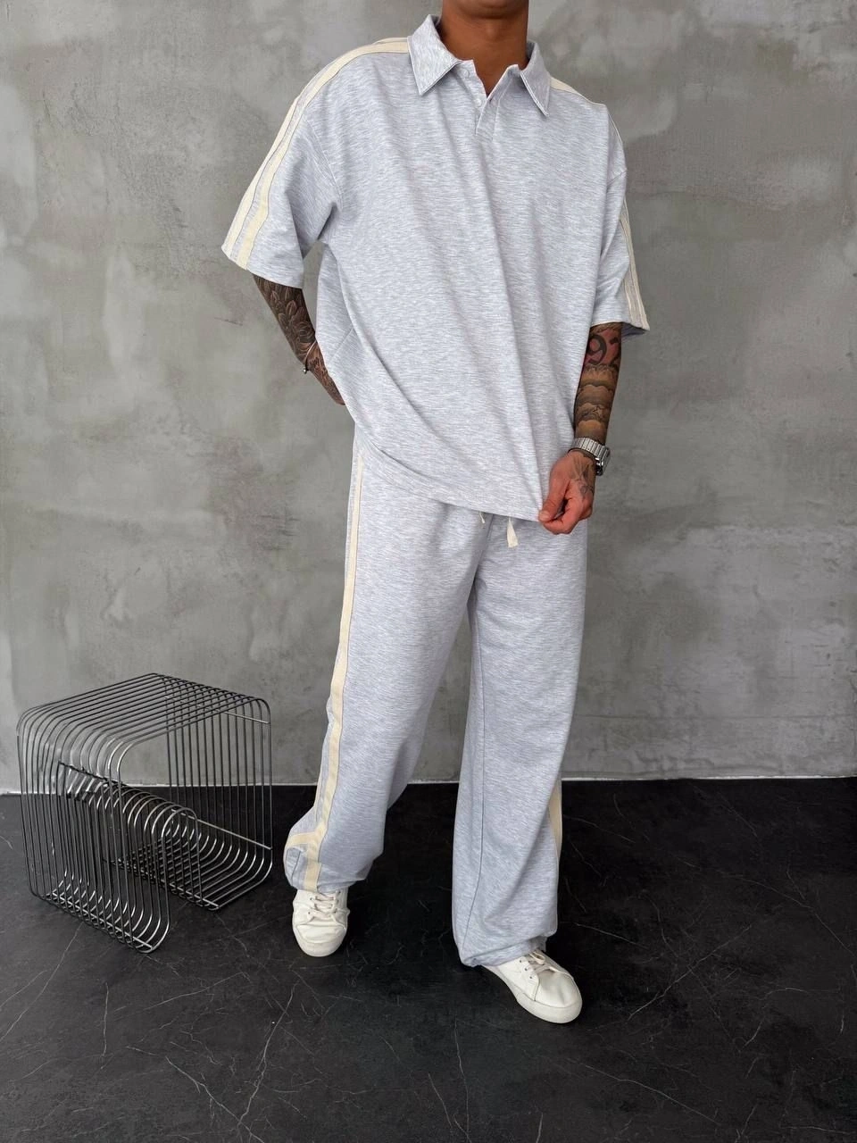 Yan Şeritli Unisex Eşofman Takımı -Gri