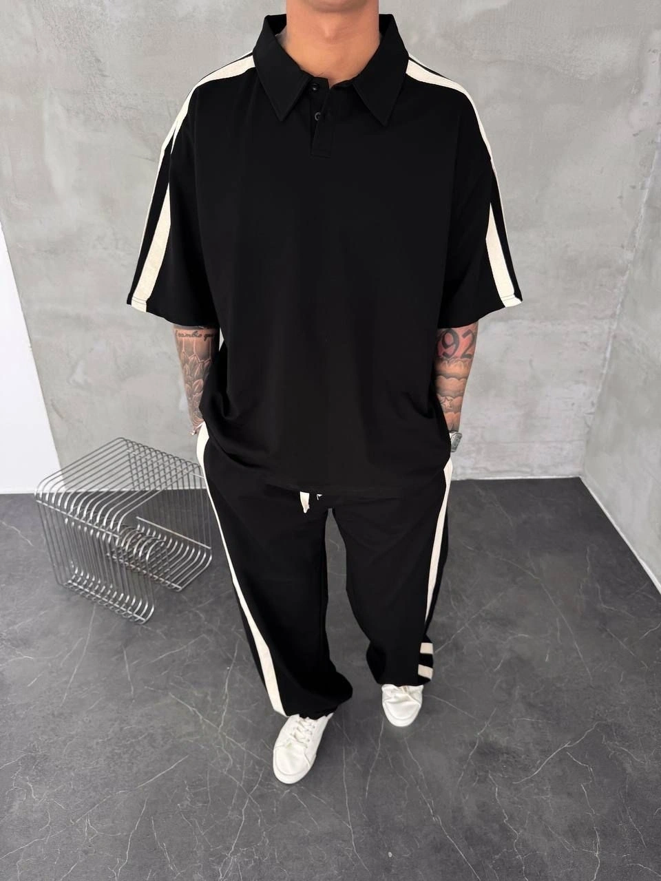 Yan Şeritli Unisex Eşofman Takımı -Siyah