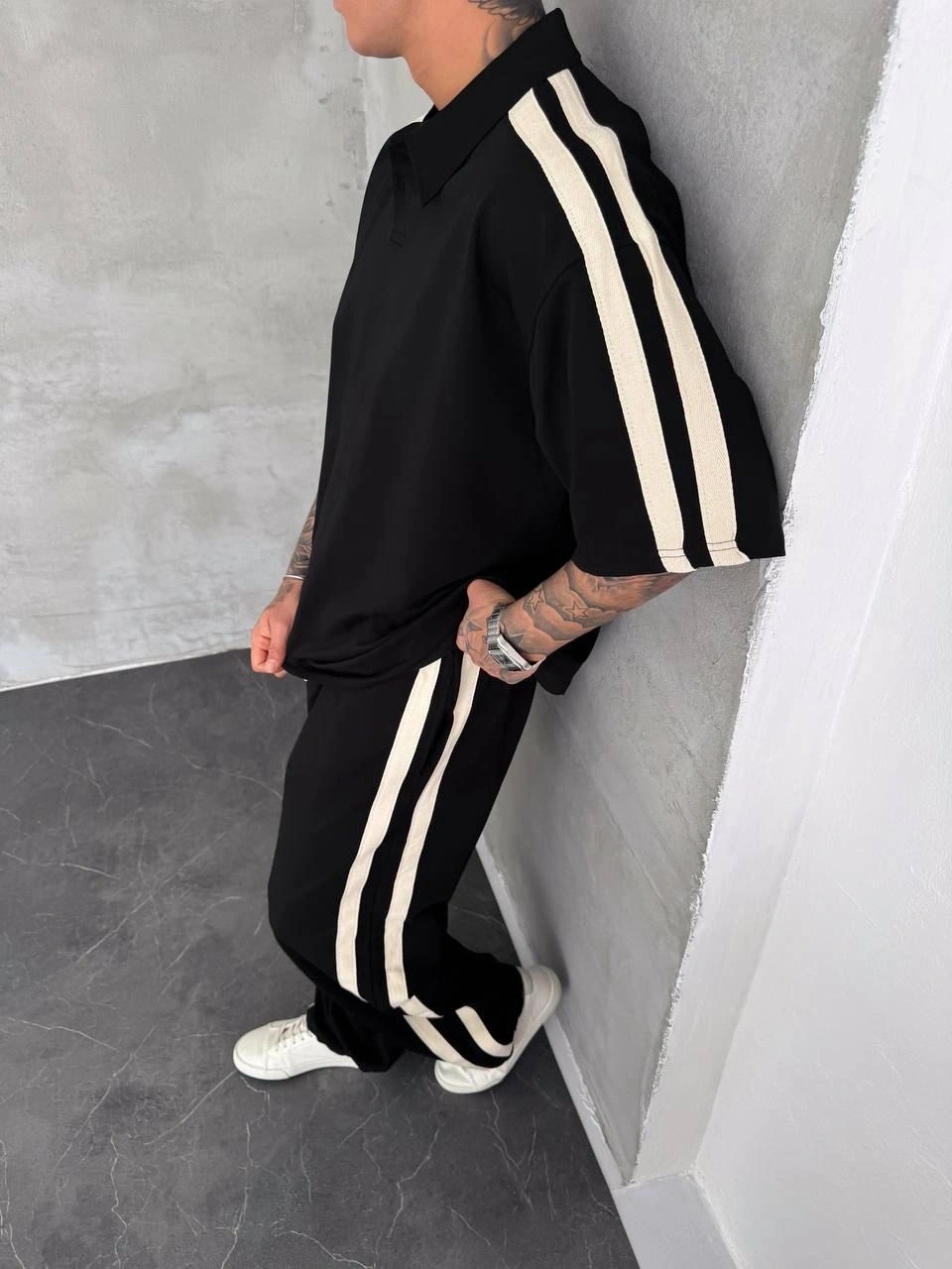 Yan Şeritli Unisex Eşofman Takımı -Siyah