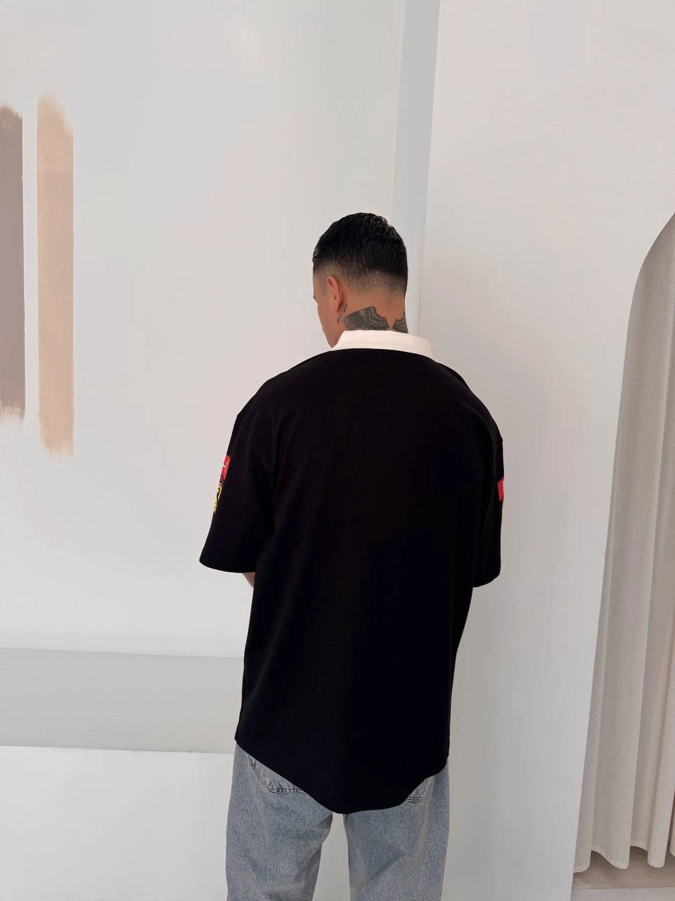 FRR Parçalı Oversize Unisex Tişört - Siyah