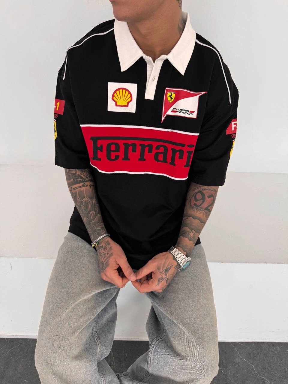 FRR Parçalı Oversize Unisex Tişört - Siyah