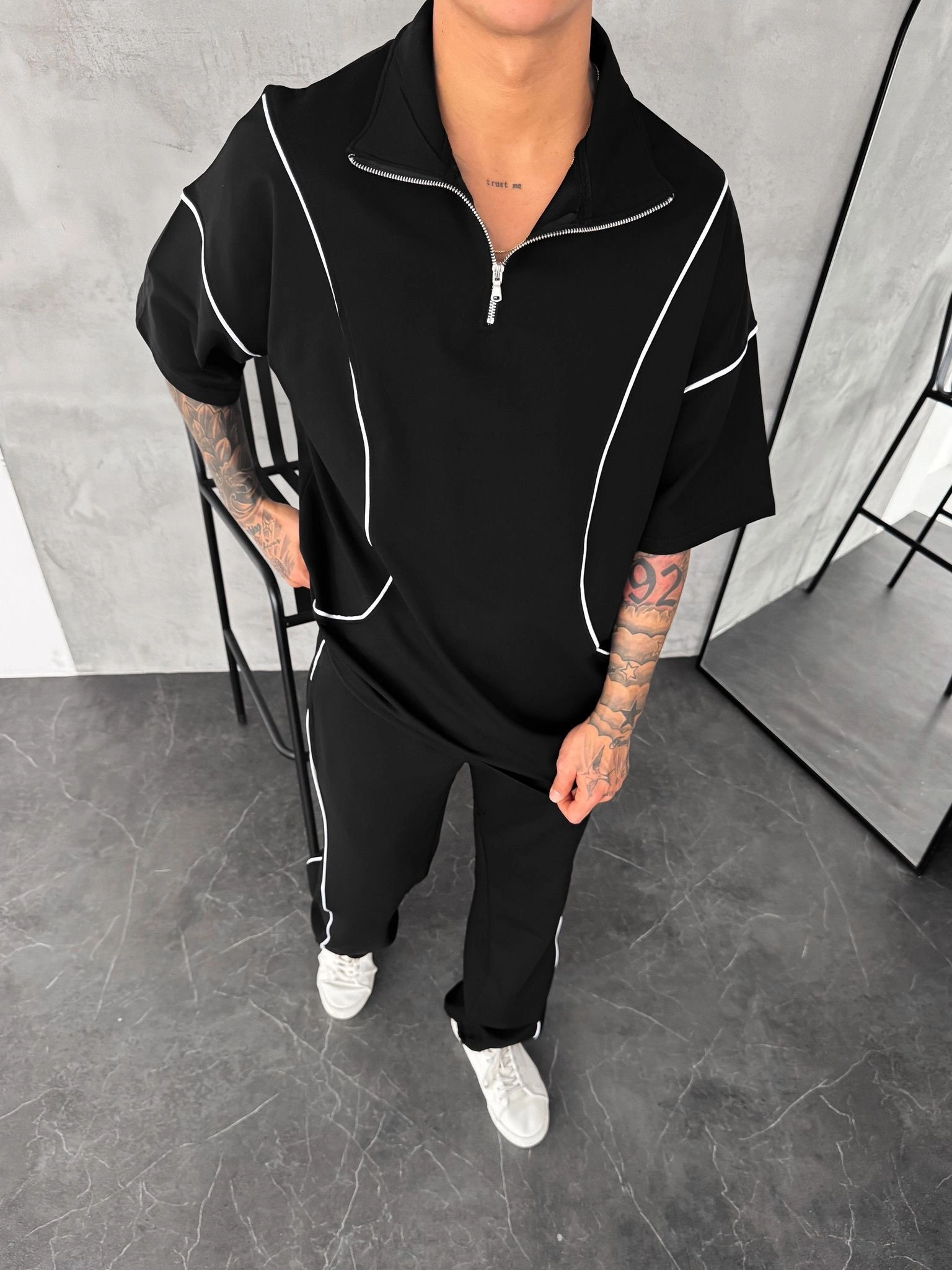 Fermuarlı Unisex Eşofman Takımı-Siyah