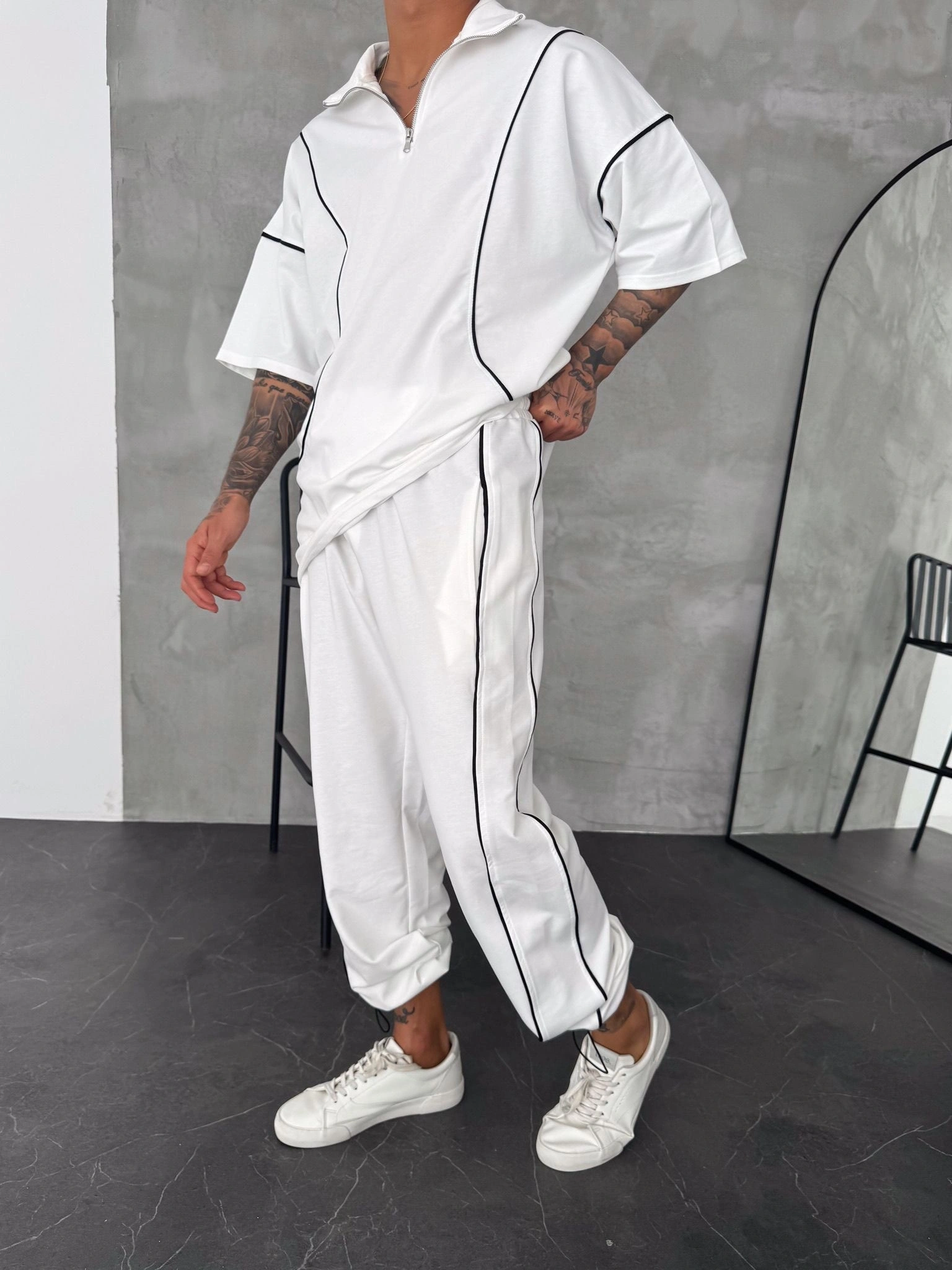 Fermuarlı Unisex Eşofman Takımı-Beyaz