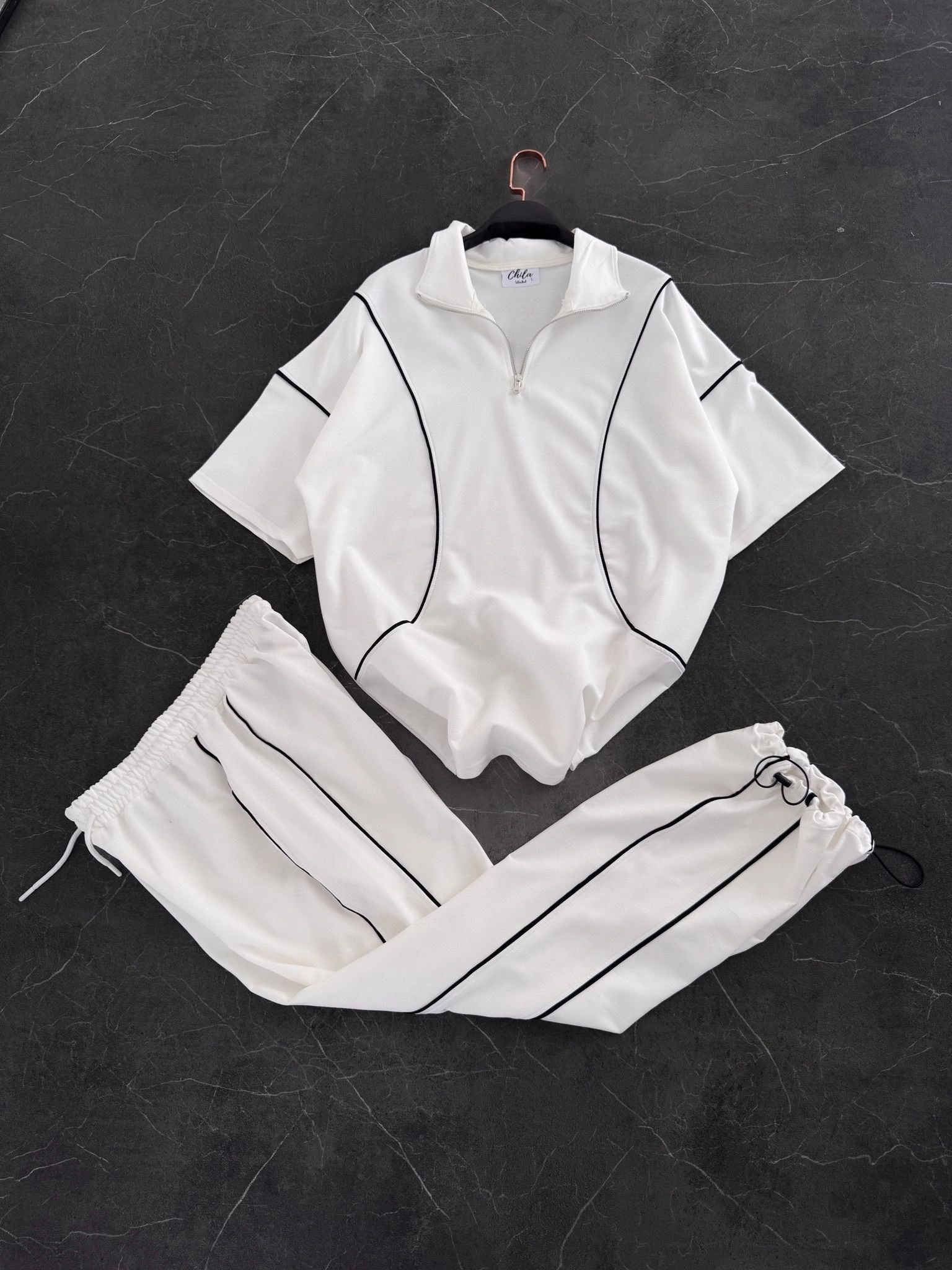 Fermuarlı Unisex Eşofman Takımı-Beyaz