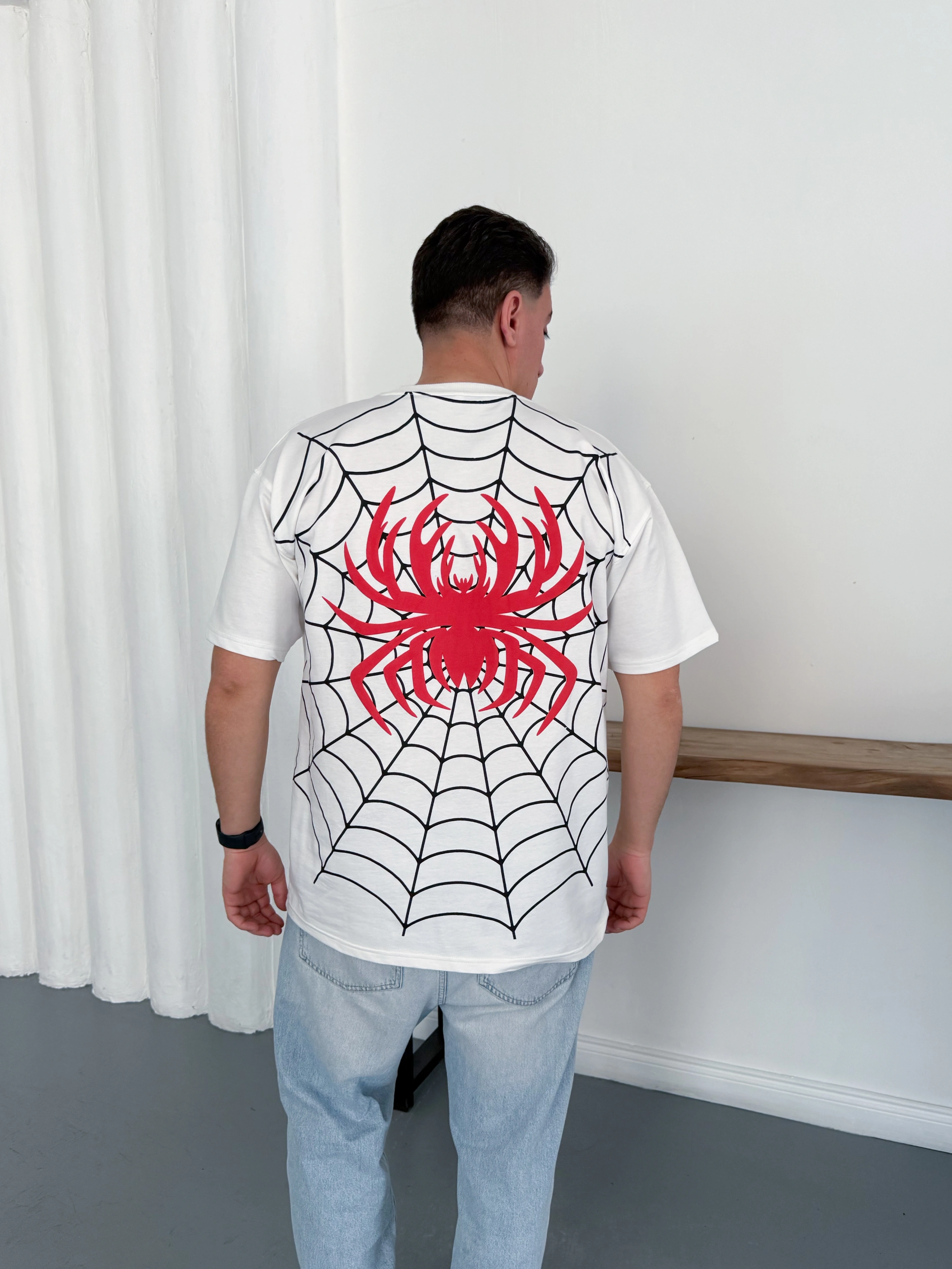 Spider Oversize Unisex Tişört - Beyaz