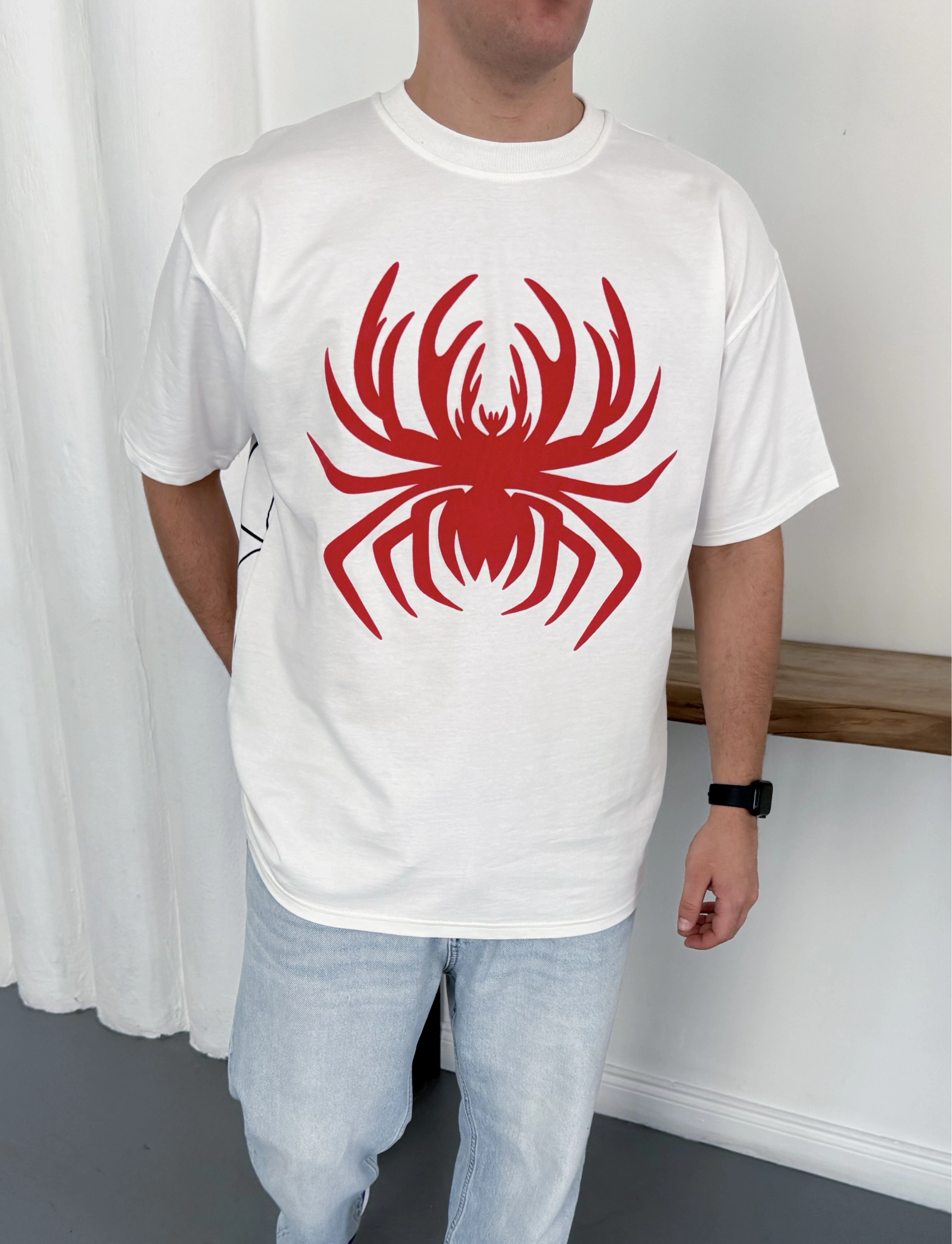 Spider Oversize Unisex Tişört - Beyaz
