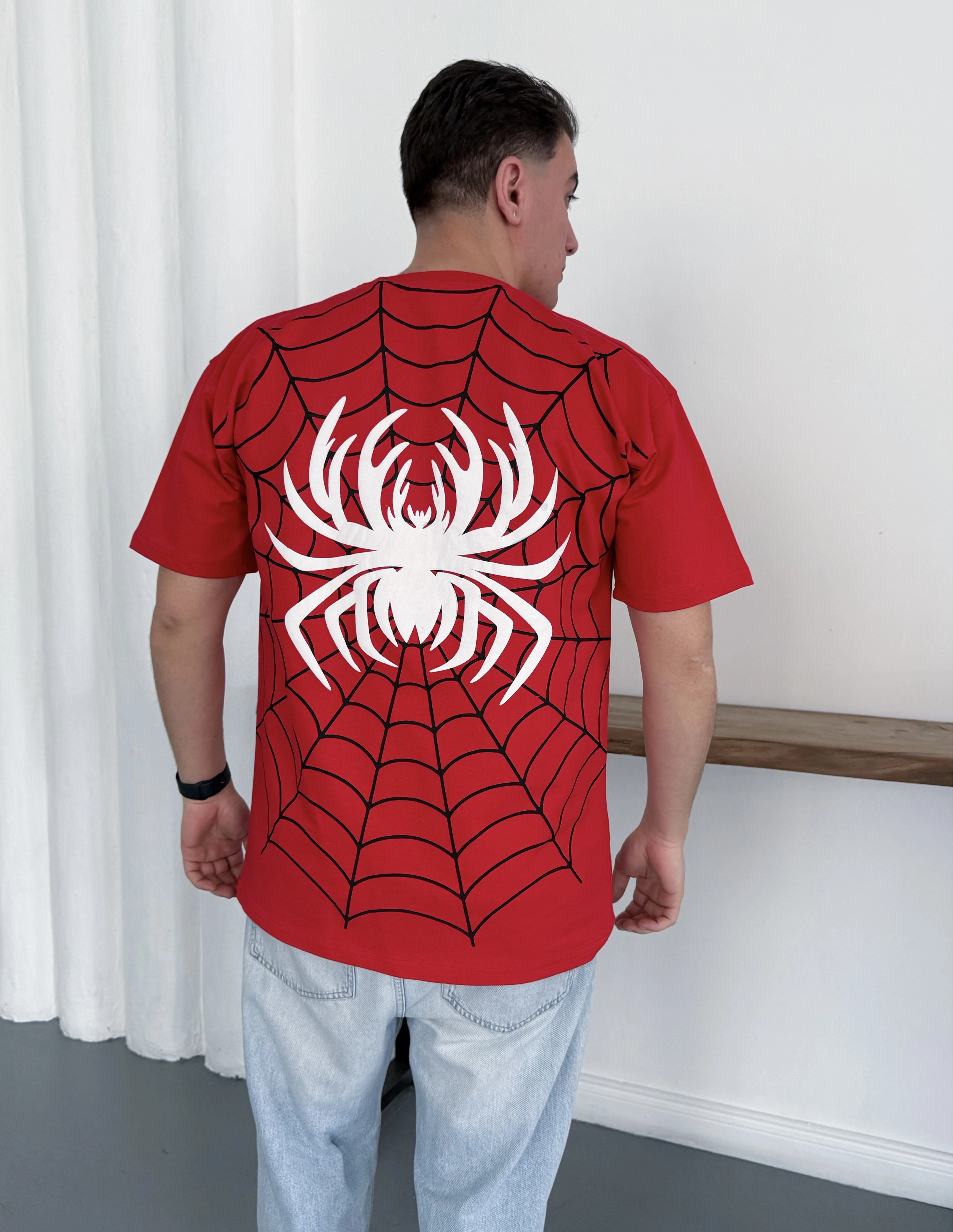 Spider Oversize Unisex Tişört - Kırmızı