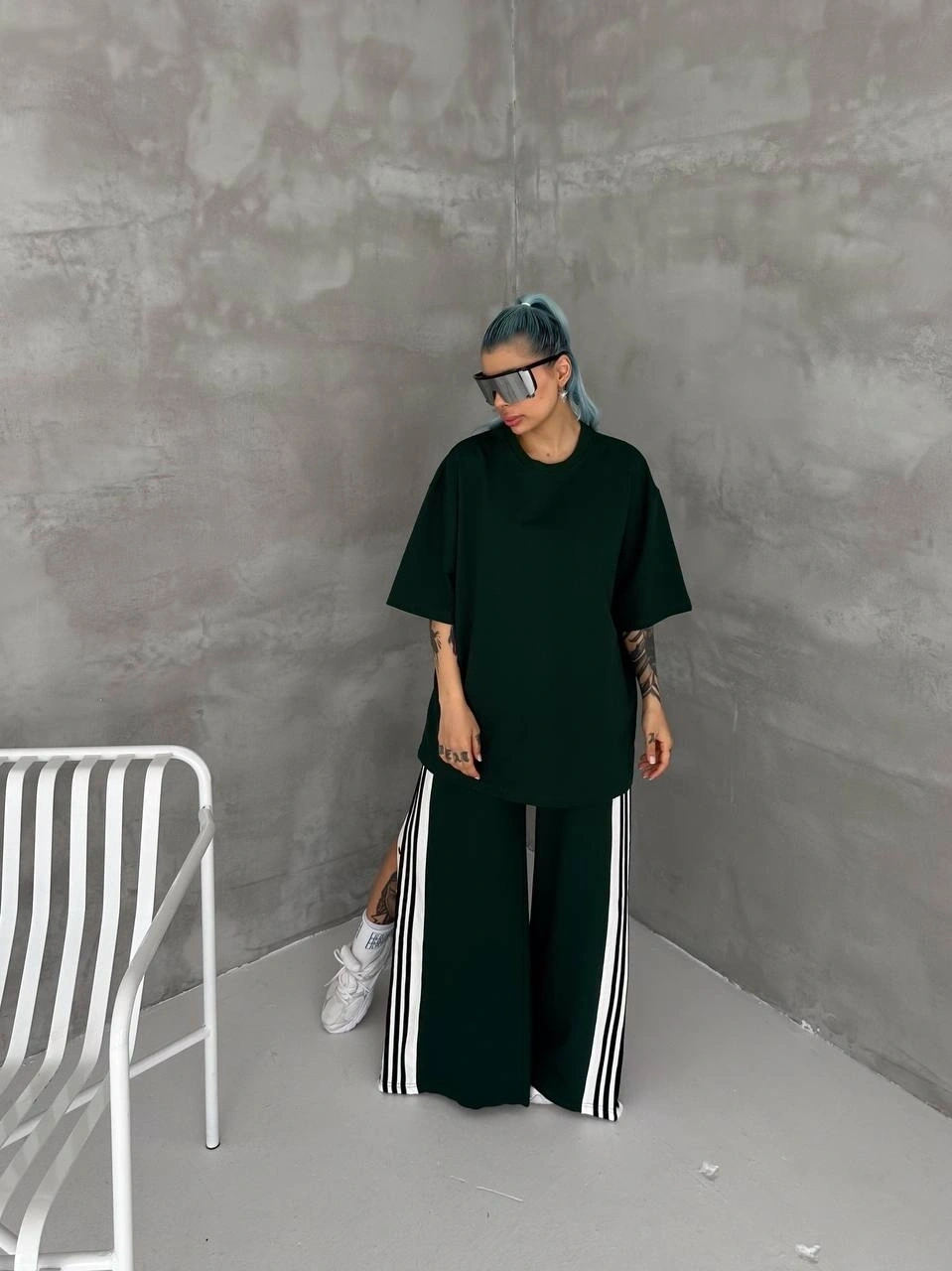 Çıtçıtlı Unisex Oversize Eşofman Takımı-Yeşil