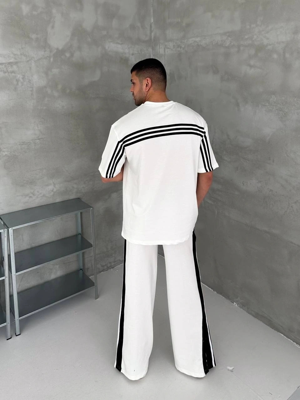 Çıtçıtlı Unisex Oversize Eşofman Takımı-Beyaz