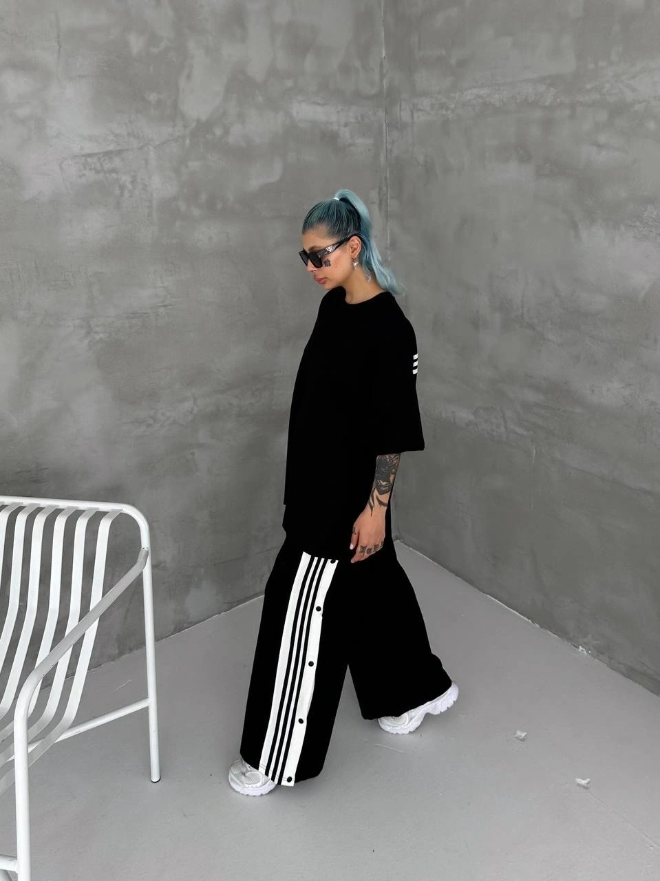 Çıtçıtlı Unisex Oversize Eşofman Takımı-Siyah