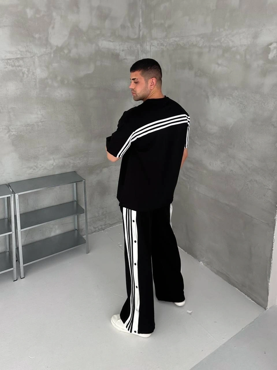Çıtçıtlı Unisex Oversize Eşofman Takımı-Siyah