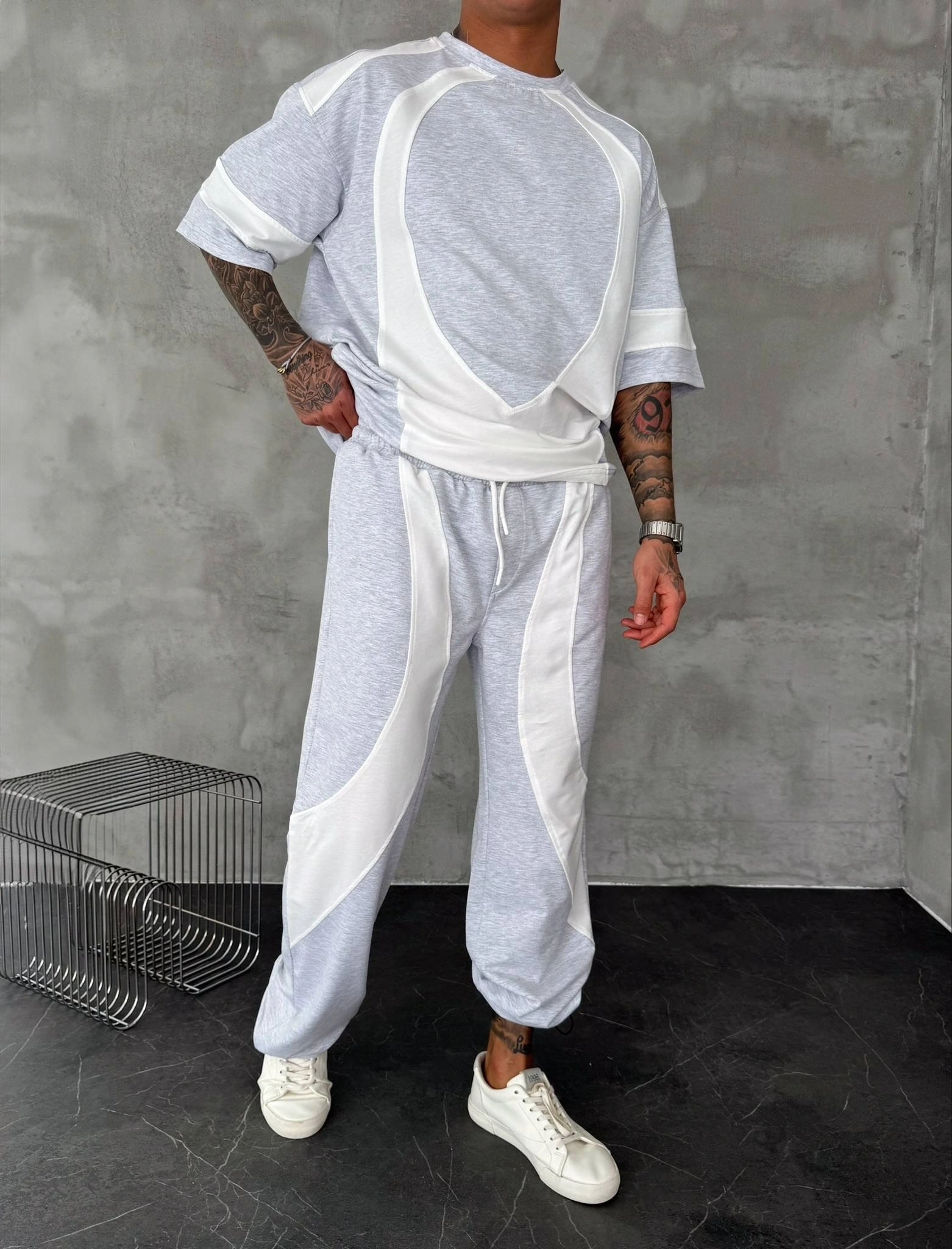 Parçalı Unisex Oversize Eşofman Takımı-Gri