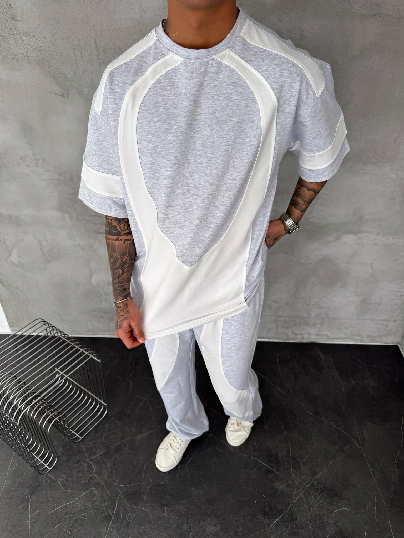Parçalı Unisex Oversize Eşofman Takımı-Gri
