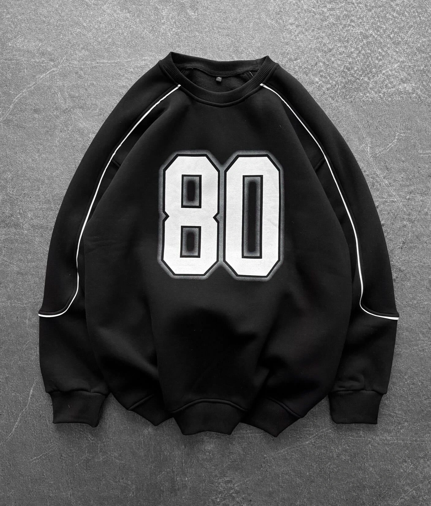 80 Şardonlu Unisex Sweatshirt-Siyah