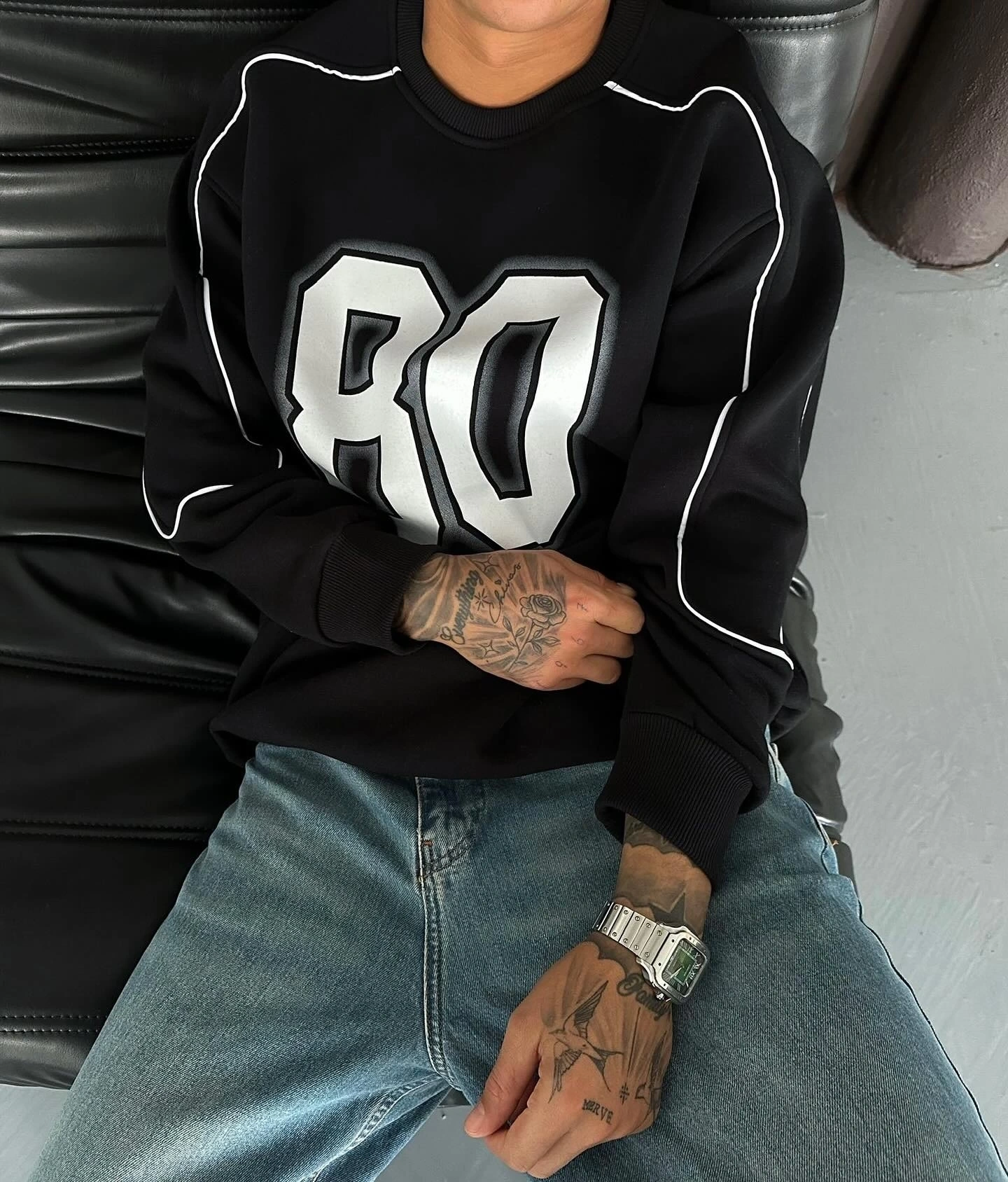 80 Şardonlu Unisex Sweatshirt-Siyah