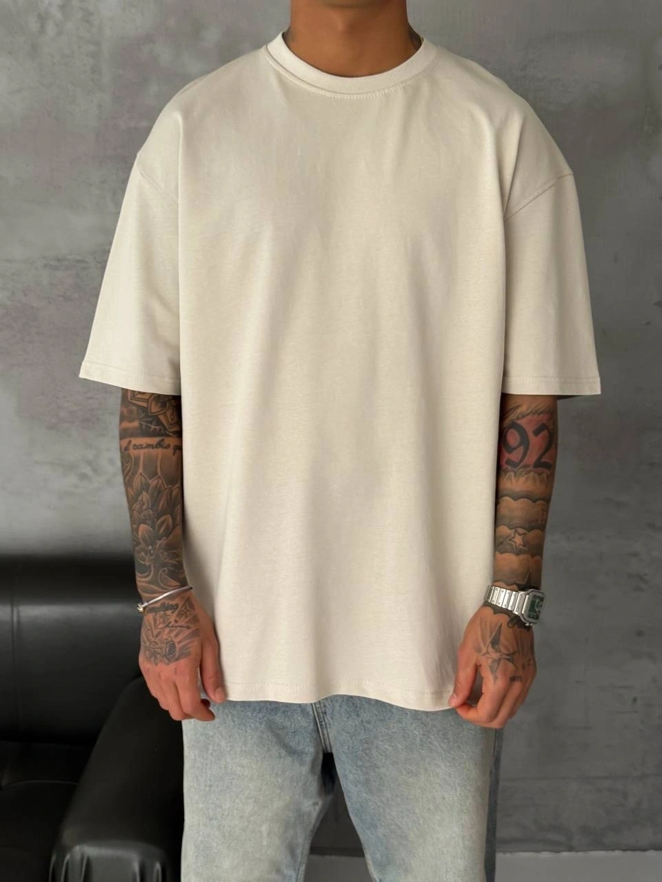 Basic New Season Unisex Tshirt-Krem