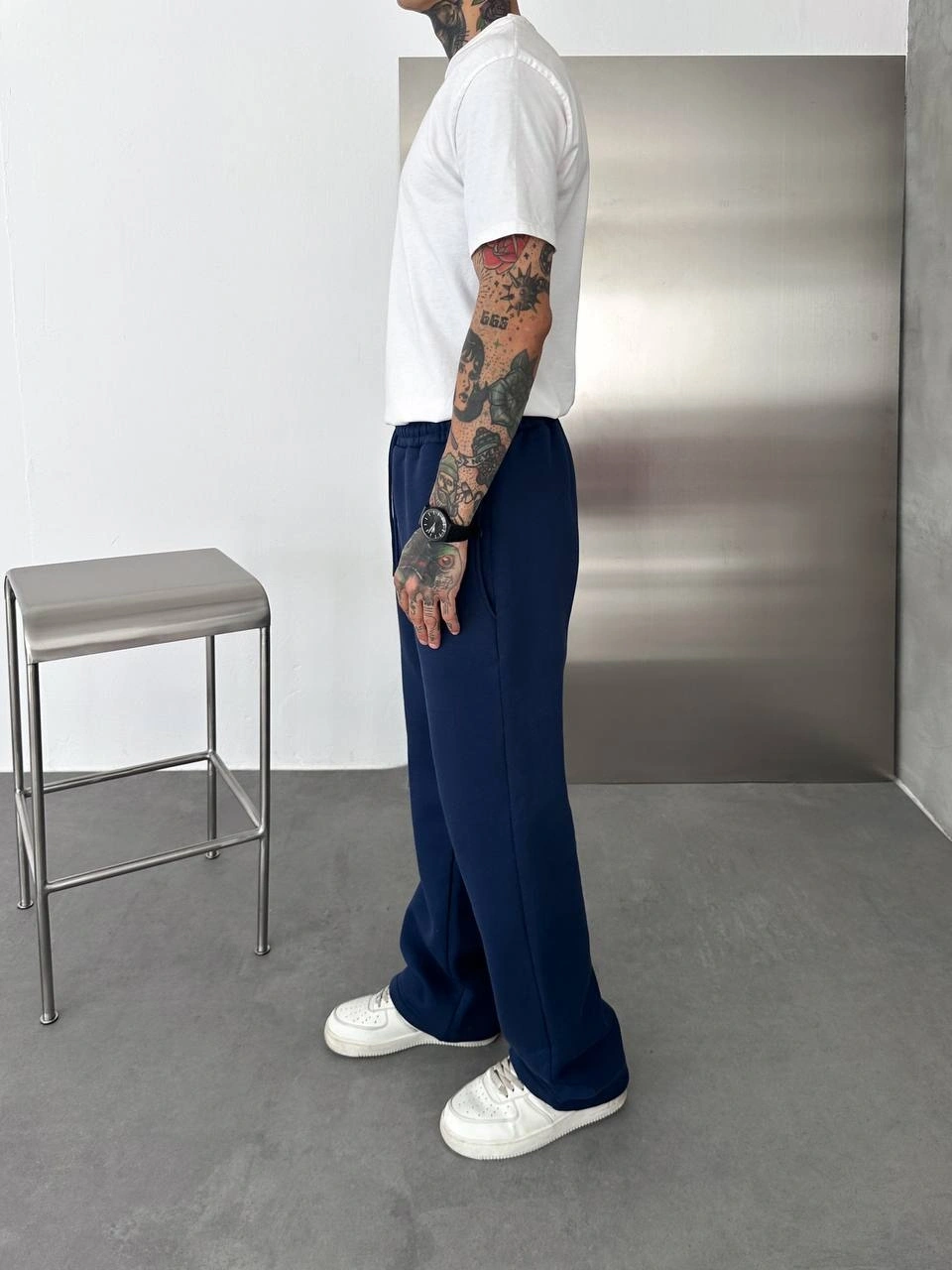 Basic Şardonlu Unisex Baggy Eşofman-Lacivert