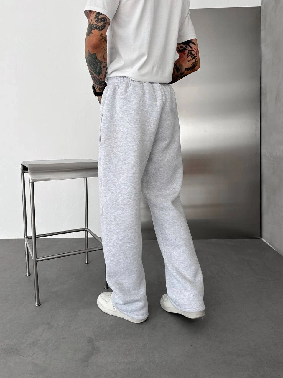 Basic Şardonlu Unisex Baggy Eşofman-Gri