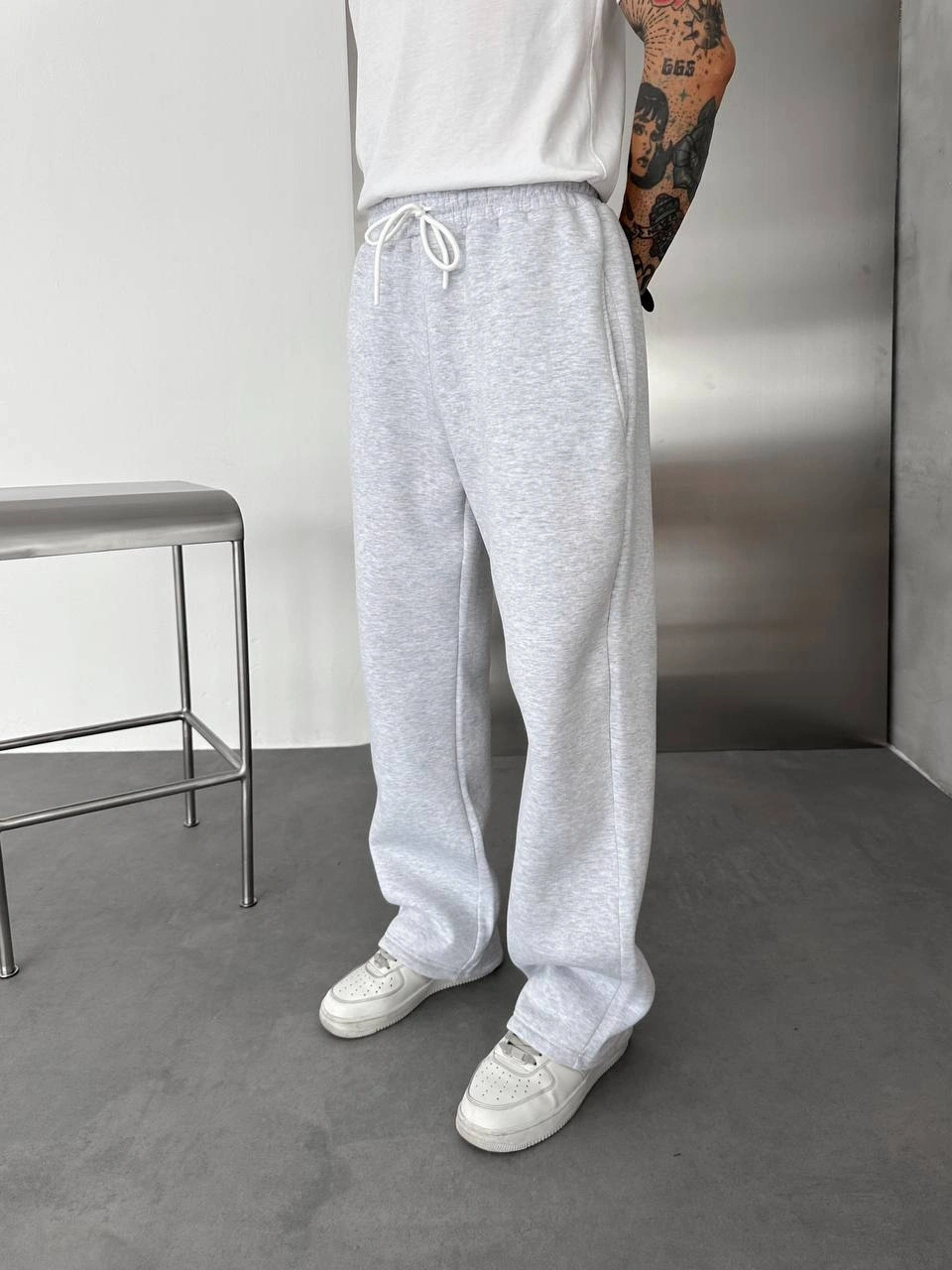 Basic Şardonlu Unisex Baggy Eşofman-Gri