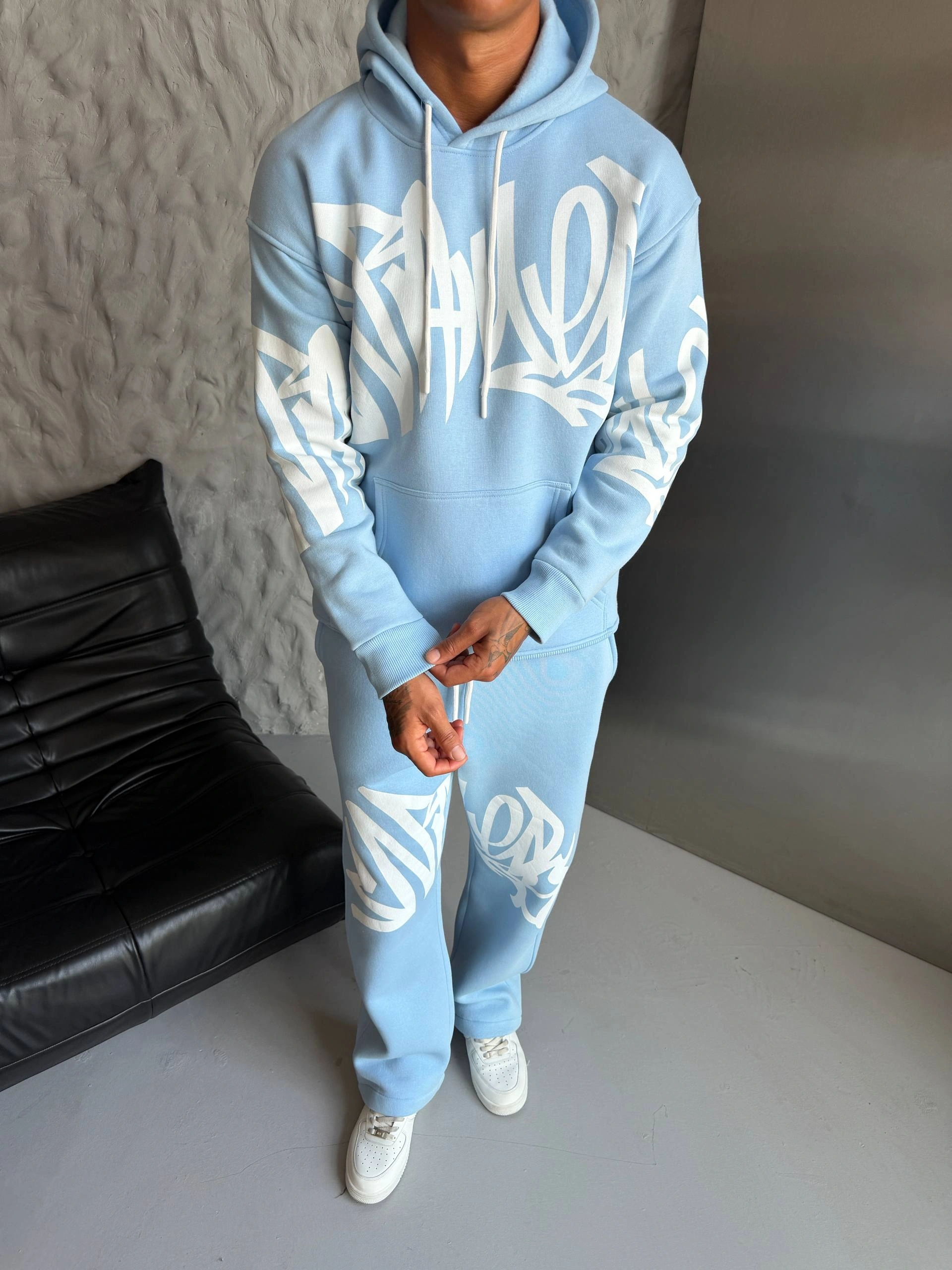 Baskılı Şardonlu Unisex Eşofman Takımı-Mavi